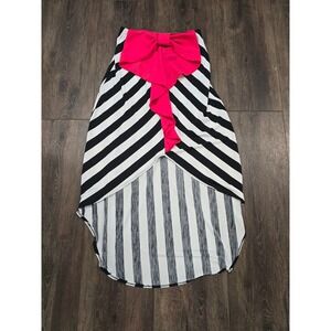 Mimi Black White Striped High Low Maxi Skirt Pink Bow Detail Medium